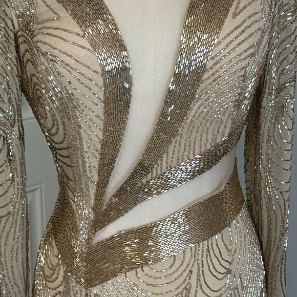 VINTAGE Peak Evenings 100% Silk Hand Beaded Gown Dress size 6 4 Champagne - Picture 3 of 16